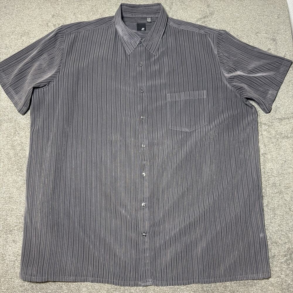 J Ferrar Short Sleeve Button Down Shirt Textured Stripe Gray Mens 3XLT XXXL Tall
